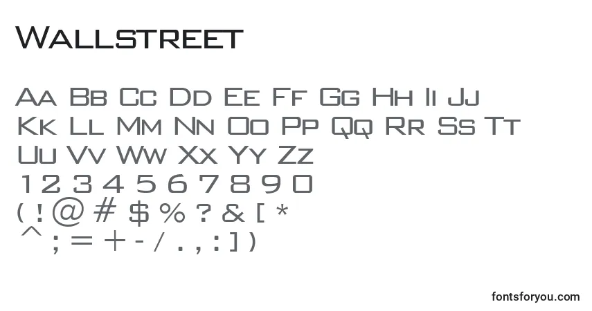Wallstreet-fontti – aakkoset, numerot, erikoismerkit
