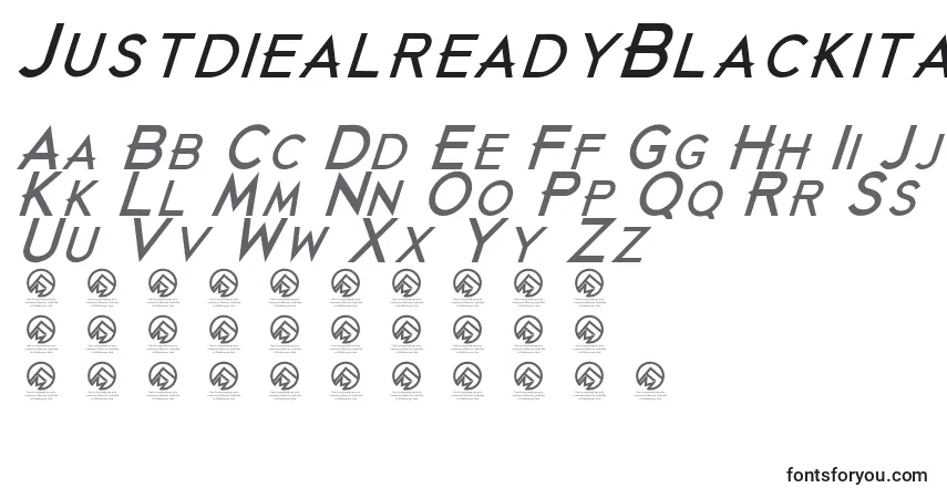Czcionka JustdiealreadyBlackitalic (117339) – alfabet, cyfry, specjalne znaki