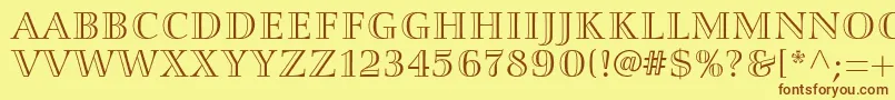 フォントSmaragdltstd – 茶色の文字が黄色の背景にあります。