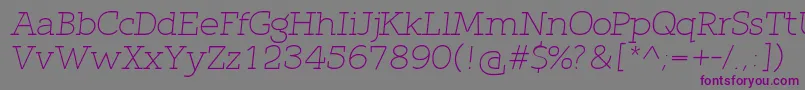 フォントQlarendonLightItalic – 紫色のフォント、灰色の背景