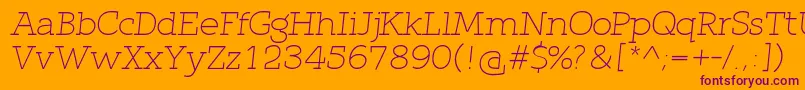 QlarendonLightItalic-fontti – violetit fontit oranssilla taustalla