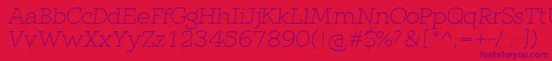 Weitere Informationen zur QlarendonLightItalic-Schriftart QlarendonLightItalic-Schriftart – Violette Schriften auf rotem Hintergrund