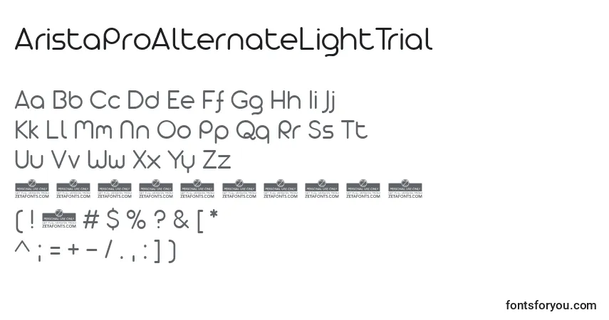 Czcionka AristaProAlternateLightTrial – alfabet, cyfry, specjalne znaki