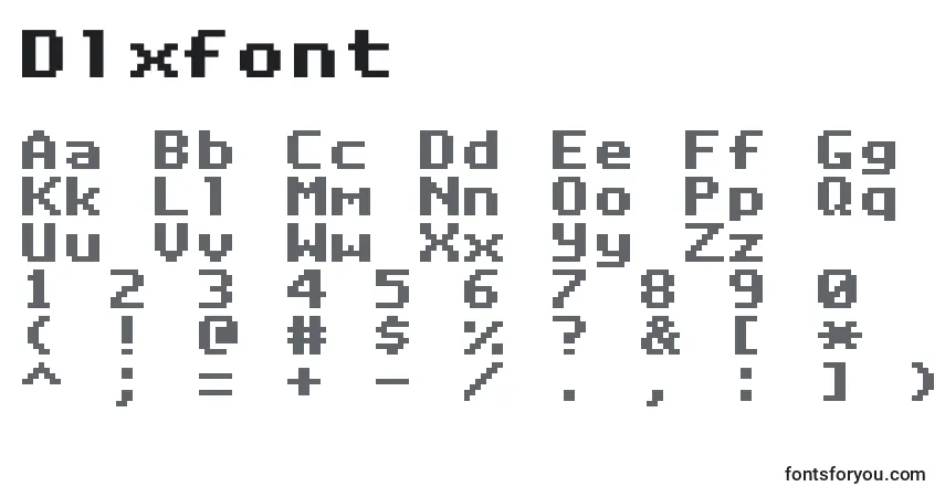 Dlxfont-fontti – aakkoset, numerot, erikoismerkit