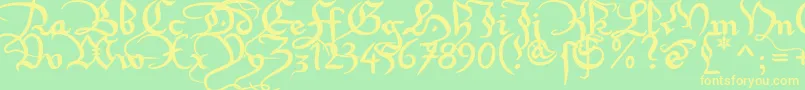 フォントXirwenaRegular – 黄色の文字が緑の背景にあります