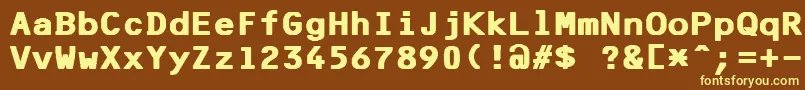 F25BankPrinterBold-fontti – keltaiset fontit ruskealla taustalla