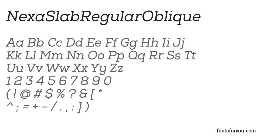 A fonte NexaSlabRegularOblique – alfabeto, números, caracteres especiais