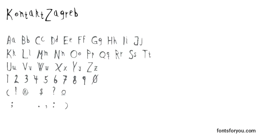 A fonte KontaktZagreb – alfabeto, números, caracteres especiais