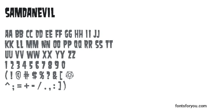 Samdanevil-fontti – aakkoset, numerot, erikoismerkit