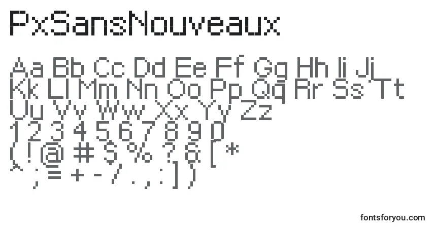 Schriftart PxSansNouveaux – Alphabet, Zahlen, spezielle Symbole