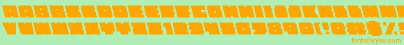 フォントAnakefkaLeftalic – オレンジの文字が緑の背景にあります。