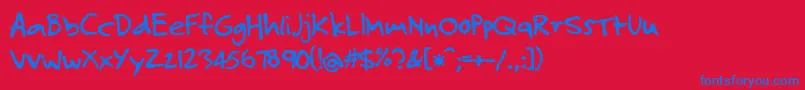 JosefXuerebsTwoAndAHalfMen-Schriftart – Blaue Schriften auf rotem Hintergrund