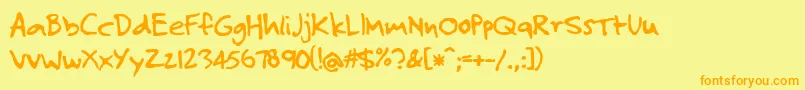 フォントJosefXuerebsTwoAndAHalfMen – オレンジの文字が黄色の背景にあります。