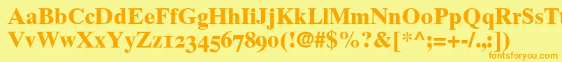 フォントGrecoTenOldstyleSsiBoldOldStyleFigures – オレンジの文字が黄色の背景にあります。