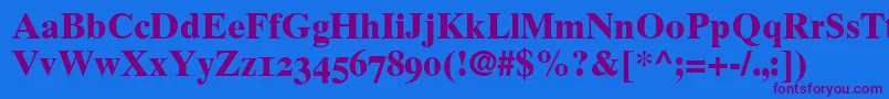 GrecoTenOldstyleSsiBoldOldStyleFigures-Schriftart – Violette Schriften auf blauem Hintergrund