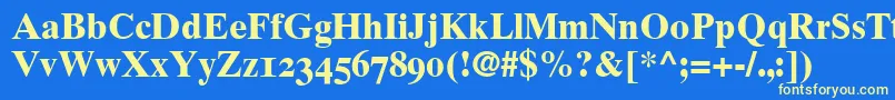 GrecoTenOldstyleSsiBoldOldStyleFigures-Schriftart – Gelbe Schriften auf blauem Hintergrund