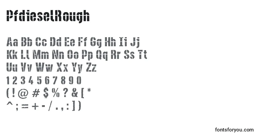 A fonte PfdieselRough – alfabeto, números, caracteres especiais