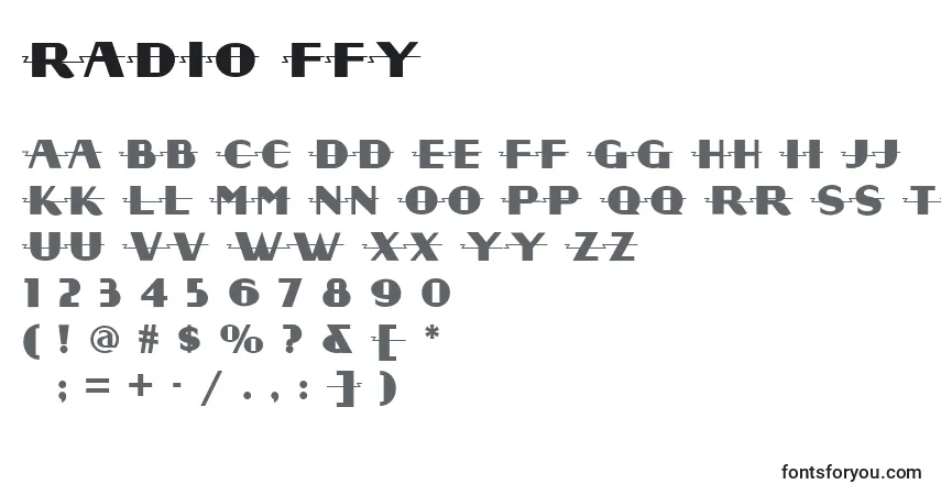 Schriftart Radio ffy – Alphabet, Zahlen, spezielle Symbole