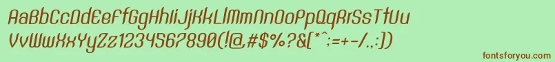 Fonte SntAnouvongMediumRegularItalic – fontes marrons em um fundo verde