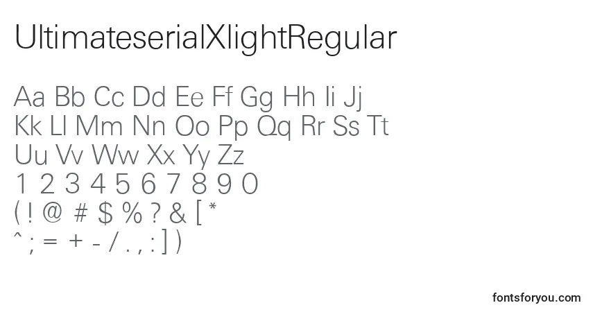 A fonte UltimateserialXlightRegular – alfabeto, números, caracteres especiais