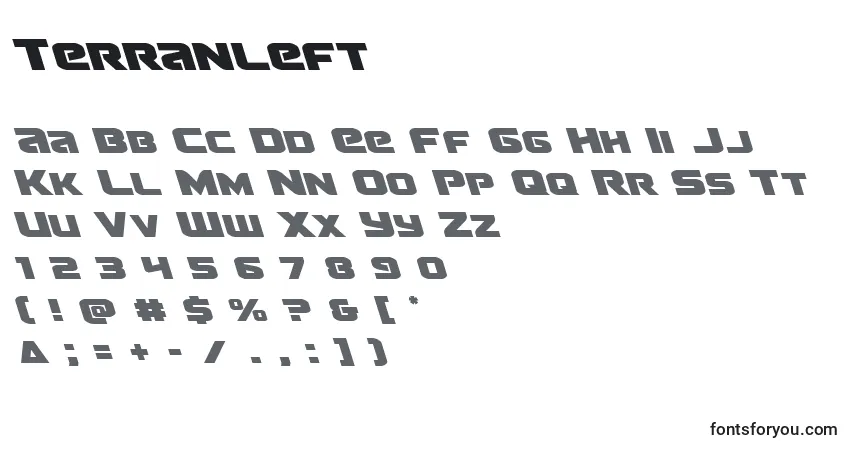 A fonte Terranleft – alfabeto, números, caracteres especiais