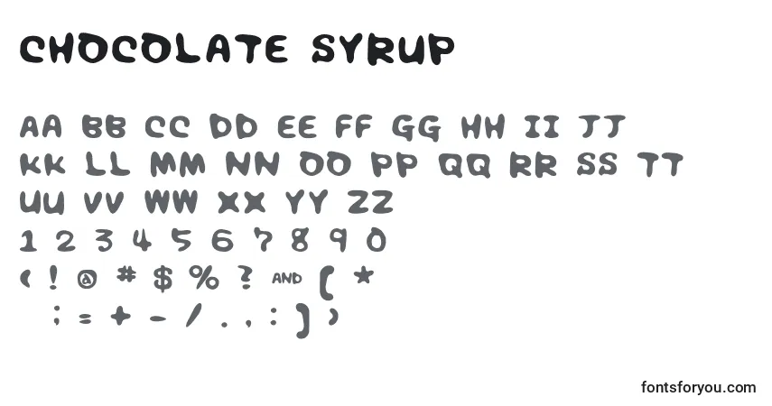 A fonte Chocolate Syrup – alfabeto, números, caracteres especiais