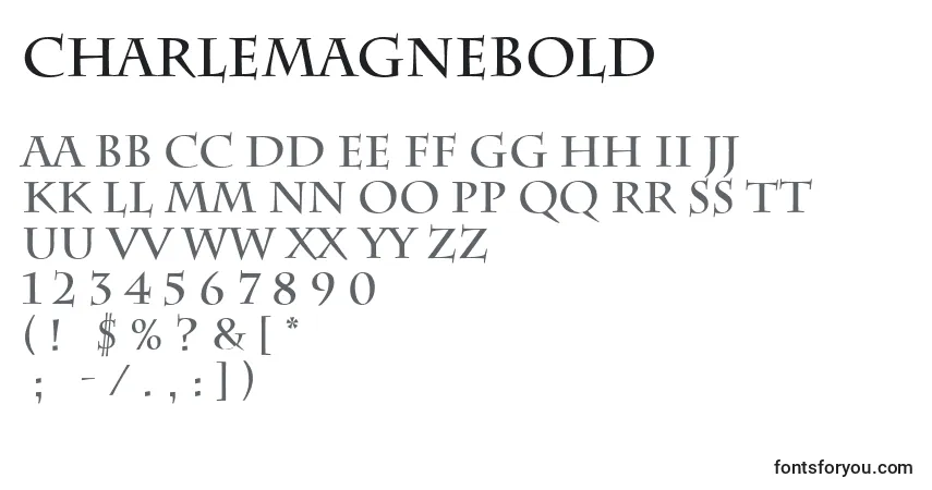 A fonte CharlemagneBold – alfabeto, números, caracteres especiais