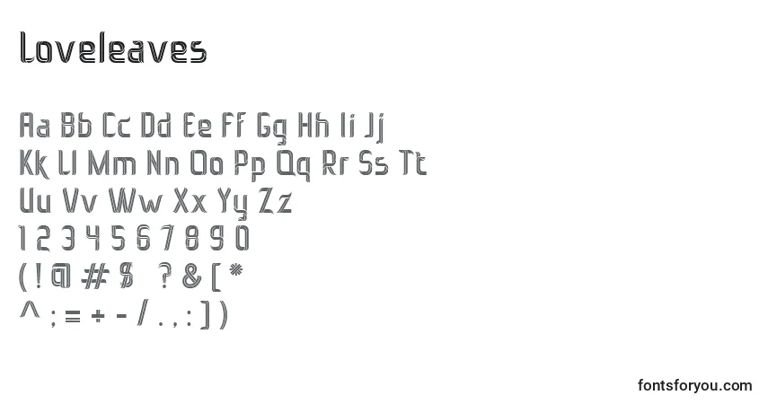 Czcionka Loveleaves – alfabet, cyfry, specjalne znaki