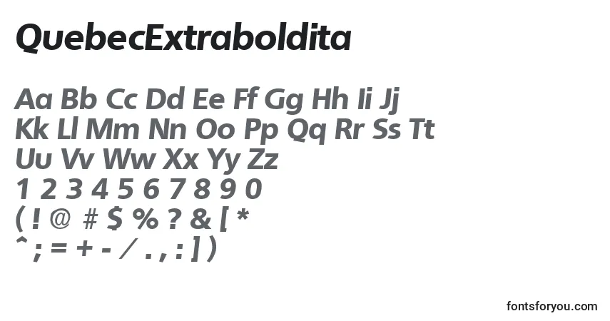 A fonte QuebecExtraboldita – alfabeto, números, caracteres especiais