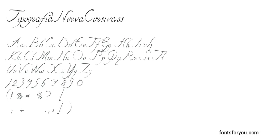 Fuente TipografiaNuevaCursivass - alfabeto, números, caracteres especiales