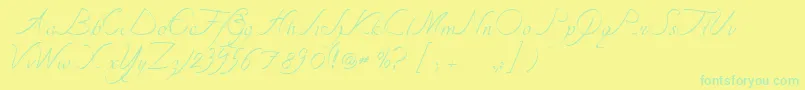 フォントTipografiaNuevaCursivass – 黄色い背景に緑の文字