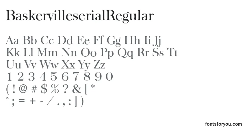 Czcionka BaskervilleserialRegular – alfabet, cyfry, specjalne znaki