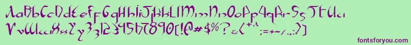 フォントXaphane – 緑の背景に紫のフォント