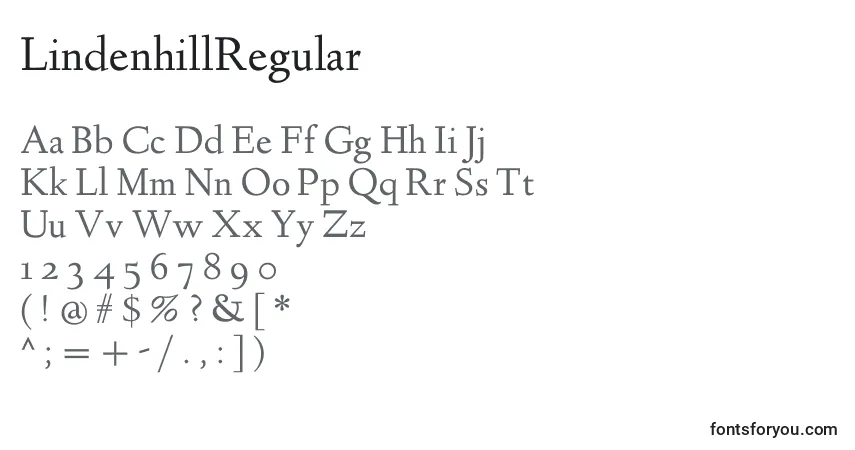 A fonte LindenhillRegular – alfabeto, números, caracteres especiais