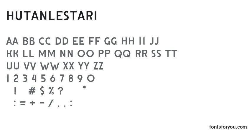A fonte HutanLestari – alfabeto, números, caracteres especiais