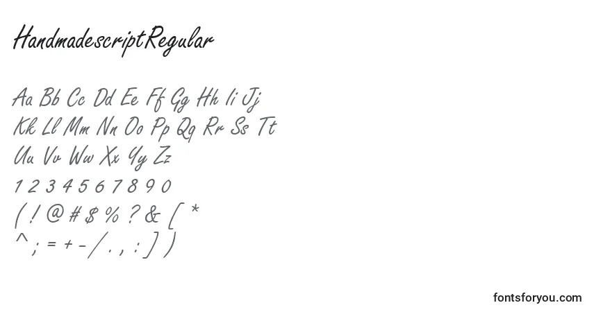 Czcionka HandmadescriptRegular – alfabet, cyfry, specjalne znaki