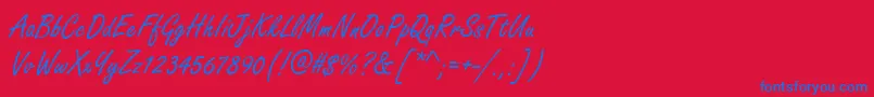 HandmadescriptRegular-Schriftart – Blaue Schriften auf rotem Hintergrund