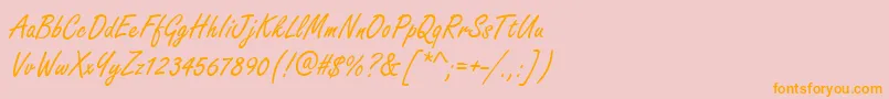 Saiba mais sobre a fonte HandmadescriptRegular Fonte HandmadescriptRegular – fontes laranjas em um fundo rosa