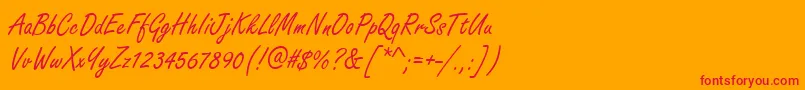HandmadescriptRegularフォントについての詳細 フォントHandmadescriptRegular – オレンジの背景に赤い文字