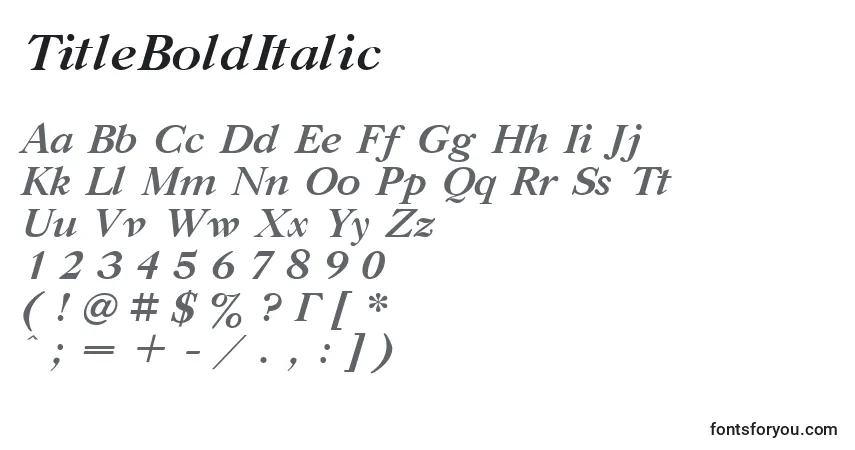 Czcionka TitleBoldItalic – alfabet, cyfry, specjalne znaki