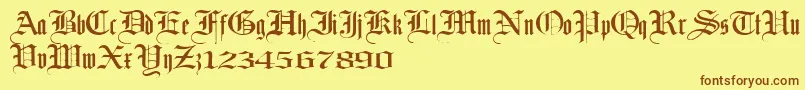 フォントLaandbrau – 茶色の文字が黄色の背景にあります。