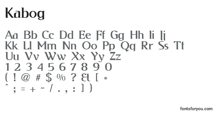 Kabog-fontti – aakkoset, numerot, erikoismerkit