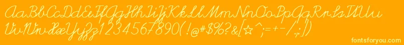 HelveticaVerbundene-Schriftart – Gelbe Schriften auf orangefarbenem Hintergrund