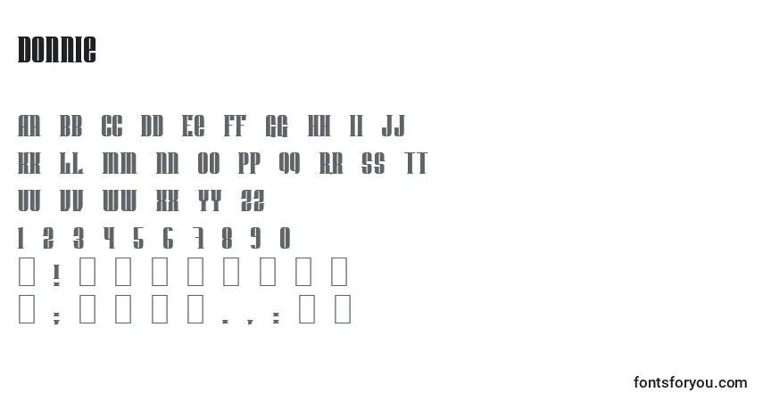 Czcionka Donnie – alfabet, cyfry, specjalne znaki