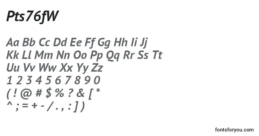 A fonte Pts76fW – alfabeto, números, caracteres especiais