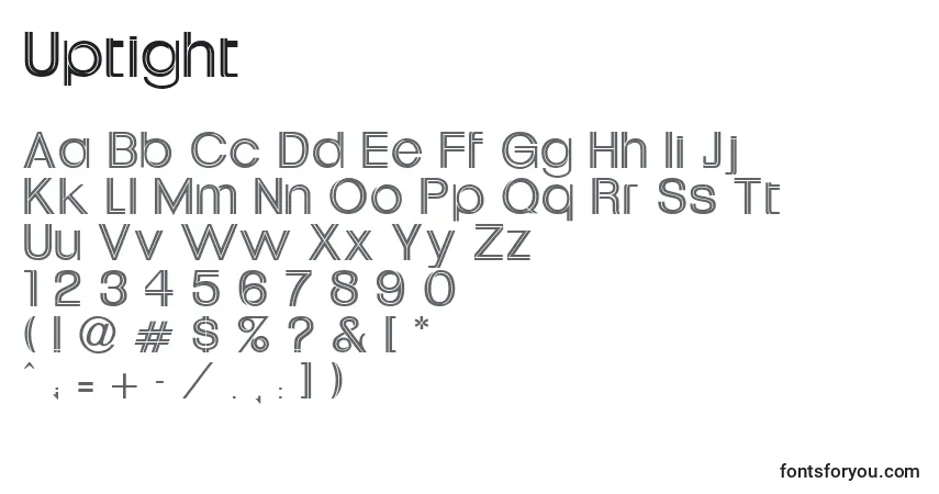 Czcionka Uptight – alfabet, cyfry, specjalne znaki