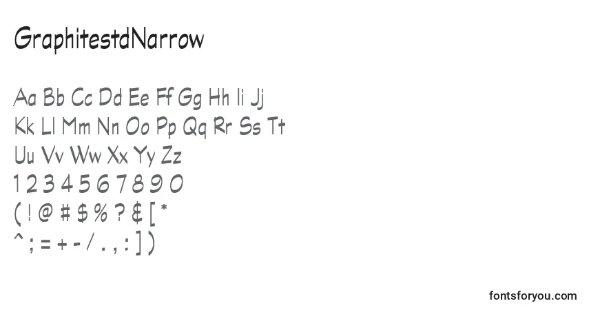 A fonte GraphitestdNarrow – alfabeto, números, caracteres especiais
