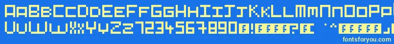 Pixelart-Schriftart – Gelbe Schriften auf blauem Hintergrund