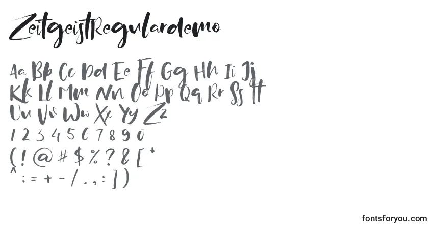 Schriftart ZeitgeistRegulardemo – Alphabet, Zahlen, spezielle Symbole
