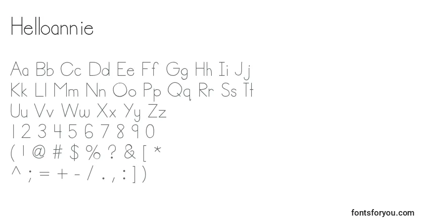 A fonte Helloannie – alfabeto, números, caracteres especiais